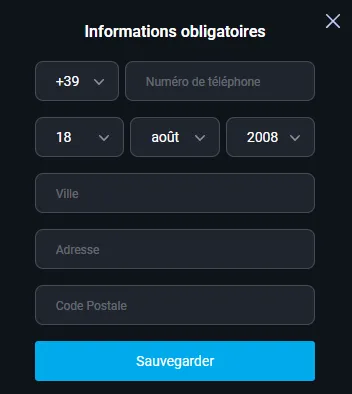 Informations obligatoires demandées avant un dépôt par carte sur MyStake